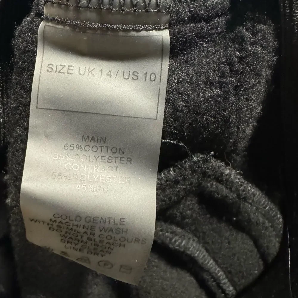 Maniere De Voir Black Jogger Faux Leather Trim Pants with Drawstring Ankle SZ 10